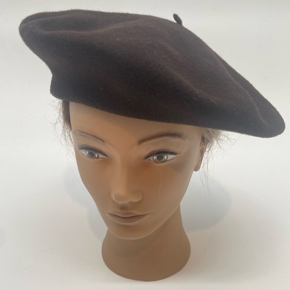 Vintage Vrai Basque Italian Impermeable Dark Brown Wool Beret - Picture 2 of 13